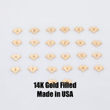 Heart Letter Connectors 14K Gold Filled Made in USA - 6x8mm Alphabet Number Connector for Bracelet Initial Charm Permanent Jewelry Supplies