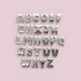18K Gold Filled Silver 15mm Personalized Cord Chubby Bubble Initial Letter Alphabet Bead A~Z (select 26 Letter) Alphabet DIY Jewelry Making