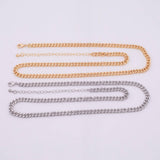 May include: Two chain necklaces. One is gold-colored, the other is silver-colored. Both necklaces have a curb chain design and are displayed on a white background. Each necklace has an adjustable length with a lobster clasp closure.