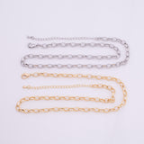 May include: Two necklaces with oval links. One is silver-colored, and the other is gold-colored. Both necklaces have a lobster clasp and an extender chain. The necklaces are displayed on a white background.
