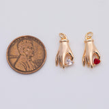 18K Gold PVD Hand with heart charm mini gold h charm dainty gold palm charm with clear red stone ag-202 16x8mm - Tarnish Resistant