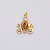 18K Gold PVD Dainty pumpkin carriage pendant in gold or fairytale inspired | fashion charm add on earring | n-871 16x19mm - Tarnish Resis