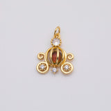 18K Gold PVD Dainty pumpkin carriage pendant in gold or fairytale inspired | fashion charm add on earring | n-871 16x19mm - Tarnish Resis
