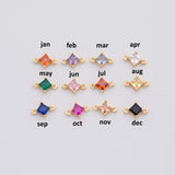 18K Gold PVD 5mm birthstone connectors solitaire diamond square connector charms round made in usa - Tarnish Resistant