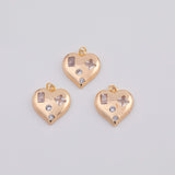 18K Gold PVD clear baguette dotted hammered abstract heart charm | n1010 17x18mm - Tarnish Resistant