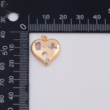 18K Gold PVD clear baguette dotted hammered abstract heart charm | n1010 17x18mm - Tarnish Resistant