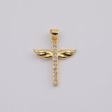 18K Gold PVD Cross Angel Wings 20x24mm - Tarnish Resistant