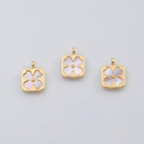 18K Gold PVD four leaf clover charm lucky irish 12mm mother of pearl face - Tarnish Resistant