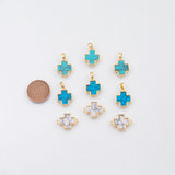 18K Gold PVD turquoise cross charm pendant 13mm - Tarnish Resistant