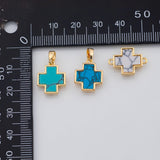 18K Gold PVD turquoise cross charm pendant 13mm - Tarnish Resistant