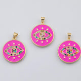 18K Gold PVD Evil eye pink enamel charm - Tarnish Resistant
