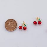 18K Gold PVD Red Cherry Charm, Enamel Charm, Cherries Pendant , Earring 14x13mm - Tarnish Resistant