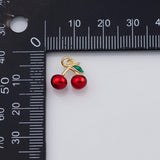 18K Gold PVD Red Cherry Charm, Enamel Charm, Cherries Pendant , Earring 14x13mm - Tarnish Resistant