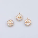 18K Gold PVD compass mother of pearl charm nautical 12mm pendant charms - Tarnish Resistant