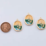 18K Gold PVD Wheat Grass Flower Enamel Charm 16x23mm Pendant Charms - Tarnish Resistant