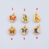 18K Gold PVD Cute matte gold butterflies abstract shaped pendant gold colorful enamel mariposa butterfly textured hammered medallion charm e