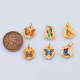 18K Gold PVD Cute matte gold butterflies abstract shaped pendant gold colorful enamel mariposa butterfly textured hammered medallion charm e