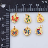 18K Gold PVD Cute matte gold butterflies abstract shaped pendant gold colorful enamel mariposa butterfly textured hammered medallion charm e