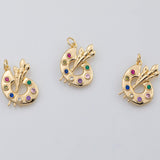 18K Gold PVD painting palette charms 25x18mm artist multi color charm pendant, brush art earring , e-202 - Tarnish Resistant