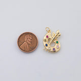 18K Gold PVD painting palette charms 25x18mm artist multi color charm pendant, brush art earring , e-202 - Tarnish Resistant
