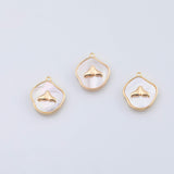 18K Gold PVD Dolphin Tail Charm Mother of Pearl 14mm Whale Tail Fish Charm Pendant Charms - Tarnish Resistant
