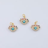18K Gold PVD Evil Eye Charm Enamel Multicolor Pendant Charms 11x14mm - Tarnish Resistant