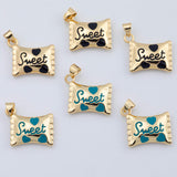 18K Gold PVD Cy Wrapper Charm Sweet 14x19mm Enamel Charm Pendant Charms - Tarnish Resistant