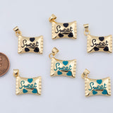 18K Gold PVD Cy Wrapper Charm Sweet 14x19mm Enamel Charm Pendant Charms - Tarnish Resistant