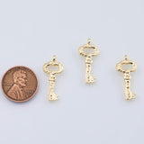 18K Gold PVD key charm 11x22mm pendant charms - Tarnish Resistant