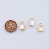 18K Gold PVD Lock charm mother of pearl charm - Tarnish Resistant