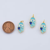 18K Gold PVD Hamsa Charm Turquoise Enamel Light Blue 9x19mm Charms Pendant Charms - Tarnish Resistant