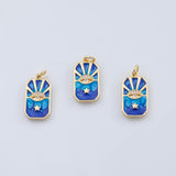 18K Gold PVD evil eye star bar ray blue swirl enamel tag charm | ac1456 rectangle 10x22mm - Tarnish Resistant