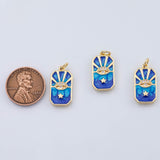 18K Gold PVD evil eye star bar ray blue swirl enamel tag charm | ac1456 rectangle 10x22mm - Tarnish Resistant