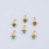 18K Gold PVD Evil Eye Hamsa Charm 10x15mm Enamel Teal Black Pendant Charms AG-703 - Tarnish Resistant