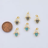 18K Gold PVD Evil Eye Hamsa Charm 10x15mm Enamel Teal Black Pendant Charms AG-703 - Tarnish Resistant