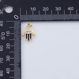 18K Gold PVD Evil Eye Hamsa Charm 10x15mm Enamel Teal Black Pendant Charms AG-703 - Tarnish Resistant