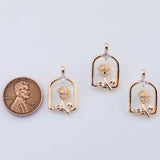 18K Gold PVD Rose Flower Charm in the Window Sill Bird Cage Charm 14x23mm Pendant Charms - Tarnish Resistant