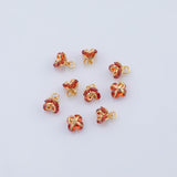 18K Gold PVD flower charm red orange garnet 7x7mm clover pendant charms - Tarnish Resistant