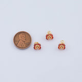 18K Gold PVD flower charm red orange garnet 7x7mm clover pendant charms - Tarnish Resistant