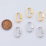 18K Gold PVD Carabiner Screw Clasp, Screw Clasp Oval , Interlocking Oval Clasp, Oval Shaped Clasps, Gold, 10x20mm - Tarnish Resistant