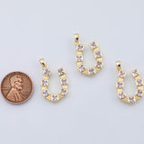 18K Gold PVD horseshoe pendant micro , cubic zirconia horse shoe charm lucky charm pendant component | aa1349 25x20mm - Tarnish Resistant