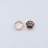 18K Gold PVD dog paw charm real mother of pearl abalone 12x12mm black or white pendant charm pendant charms - Tarnish Resistant