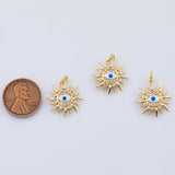 18K Gold PVD evil eye sun burst charm 18mm pendant charms - Tarnish Resistant