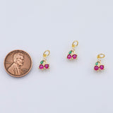 18K Gold PVD Cherry Charm Ruby Red Cherries Charm - Tarnish Resistant
