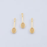 18K Gold PVD Tennis Racket Charm 8x27mm Pendant Charms - Tarnish Resistant