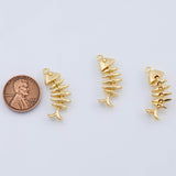 18K Gold PVD Fish with flexible spine charm - Tarnish Resistant