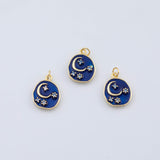 18K Gold PVD Blue Celestial Charm Planet Moon Star Freem 16mm Charm Pendant Charms - Tarnish Resistant