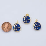18K Gold PVD Blue Celestial Charm Planet Moon Star Freem 16mm Charm Pendant Charms - Tarnish Resistant