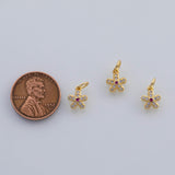18K Gold PVD Flower charm 7mm 5 petal flower ruby red center 22k charms pendant charms - Tarnish Resistant