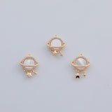 18K Gold PVD Planet Mother of Pearl Charm with Dangling Stars 11mm Pendant Charms 1 piece per order - Tarnish Resistant